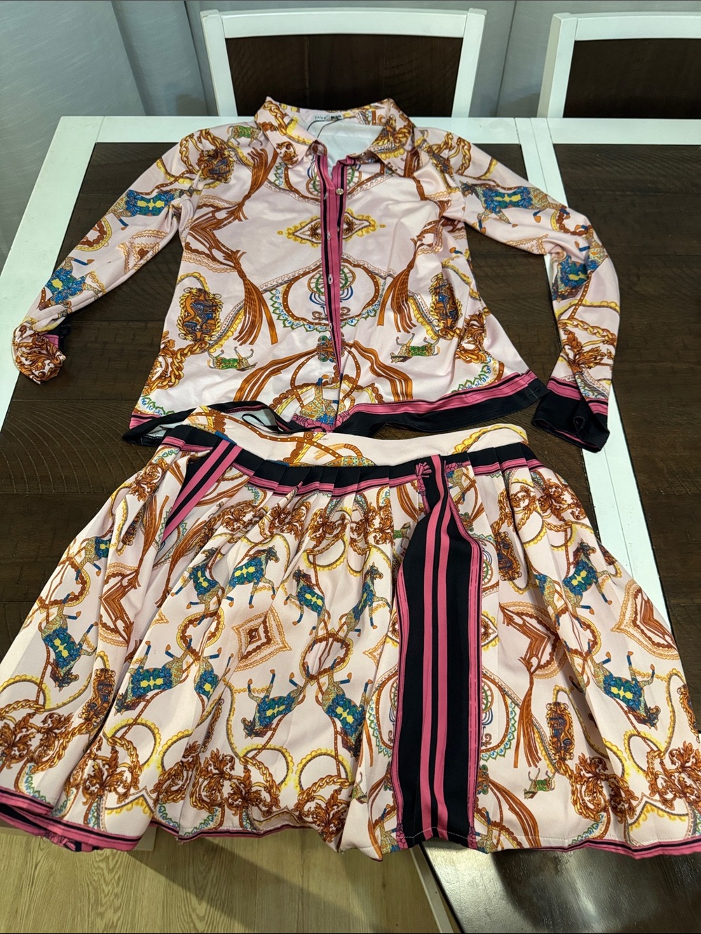 Woman’s Pink Print Jacket & Skirt Set